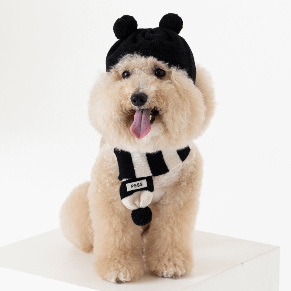 WOOL PUPPY POM-POM MUFFLER(BLACK&WHITE)