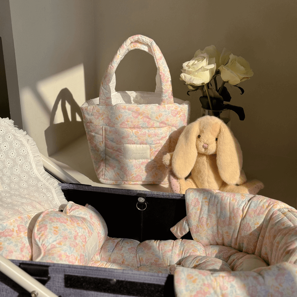 Fluffy Reversible Buggy Walk Bag (Candy Stripe / Poppy Flower)