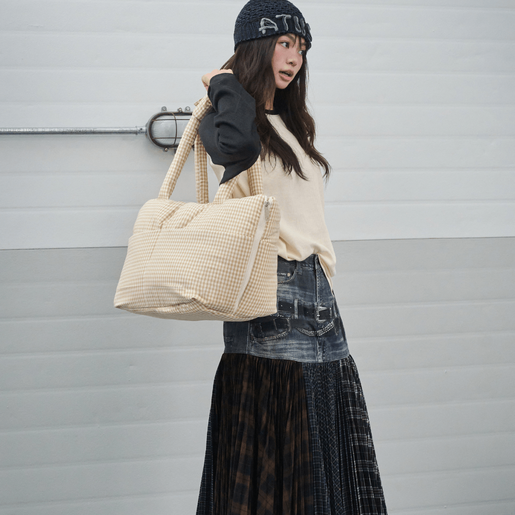 【9/9 20:00-】wide bag - plaid beige(APERTY)
