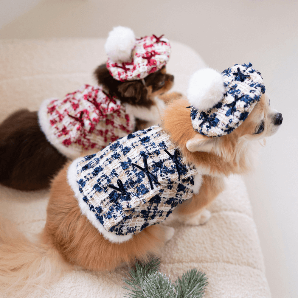 Merry Check Fur Tweed Bustier (Very Navy)