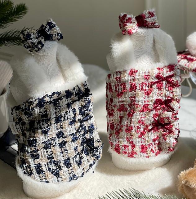 Merry Check Fur Tweed Bustier (Very Navy)