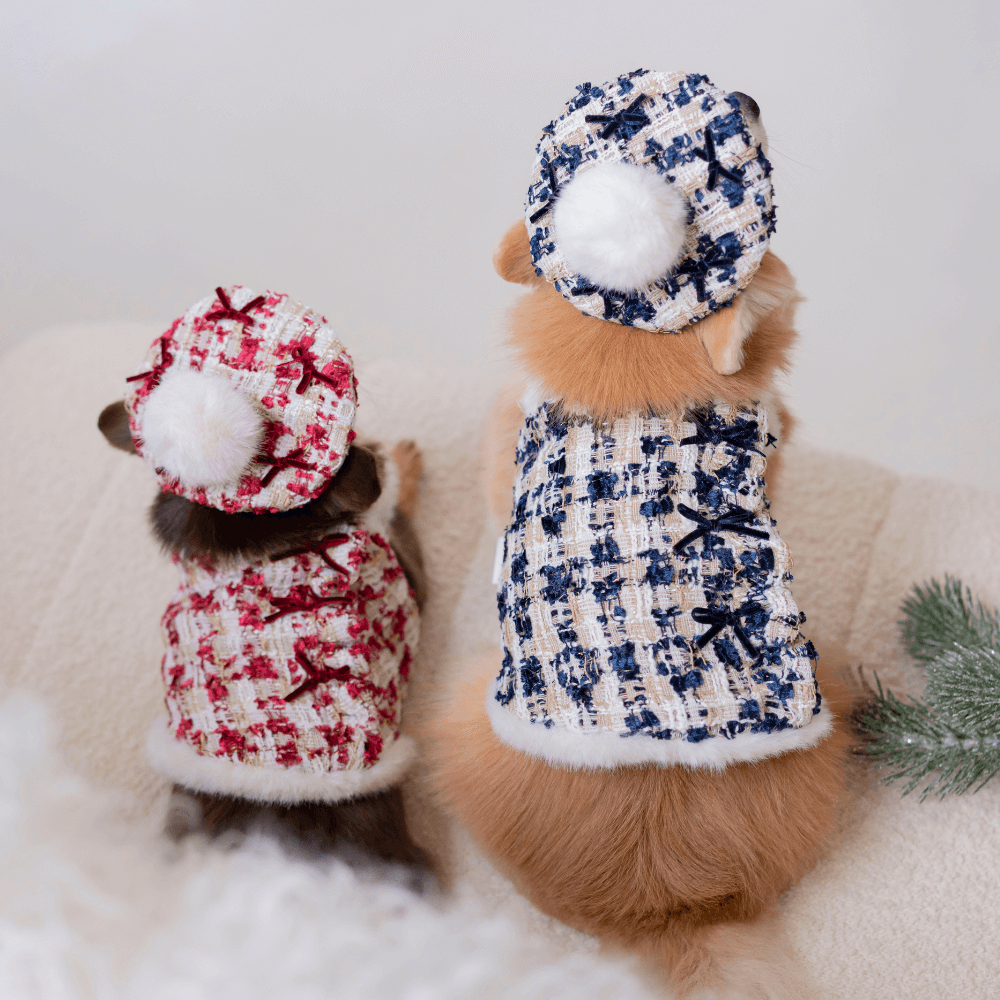 Merry Check Fur Tweed Bustier (Very Navy)