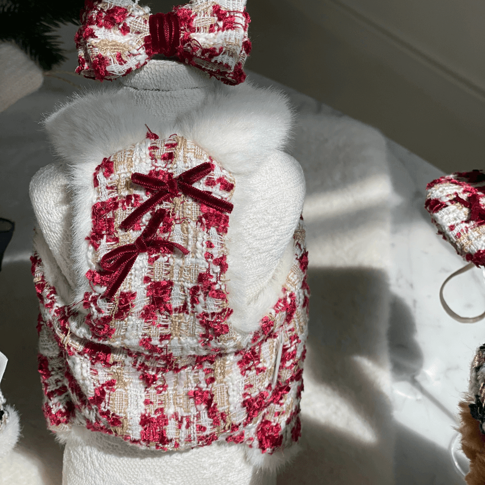 Merry Check Fur Tweed Bustier (Cherry Red)