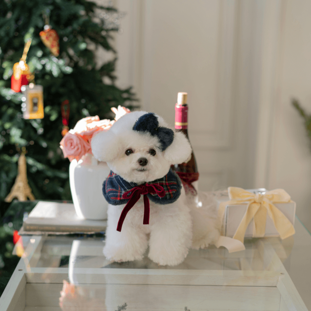 Merry Check Fur Cape(Navy)