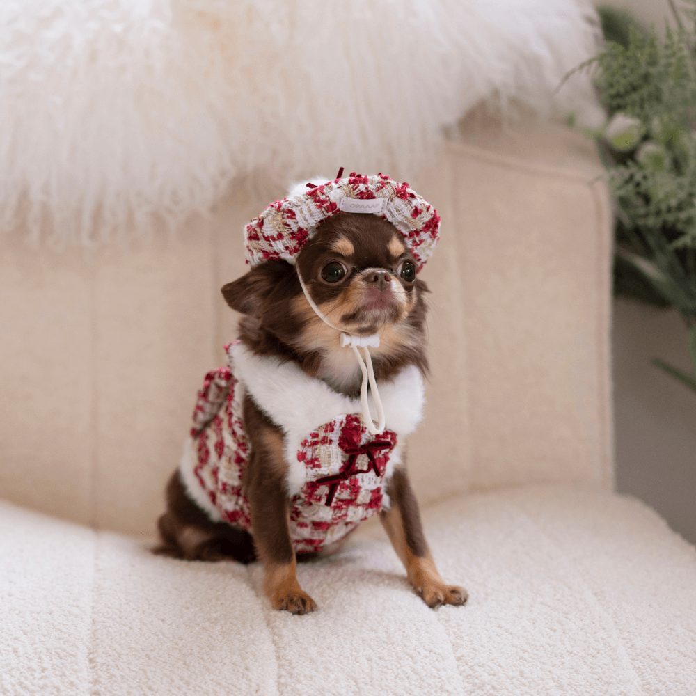 Merry Check Fur Tweed Bustier (Cherry Red)