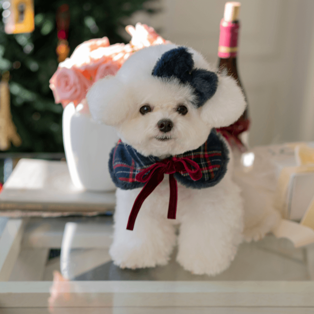 Merry Check Fur Cape(Navy)