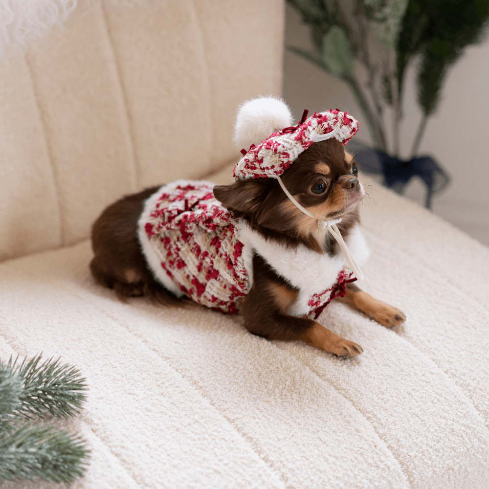 Merry Check Fur Tweed Bustier (Cherry Red)