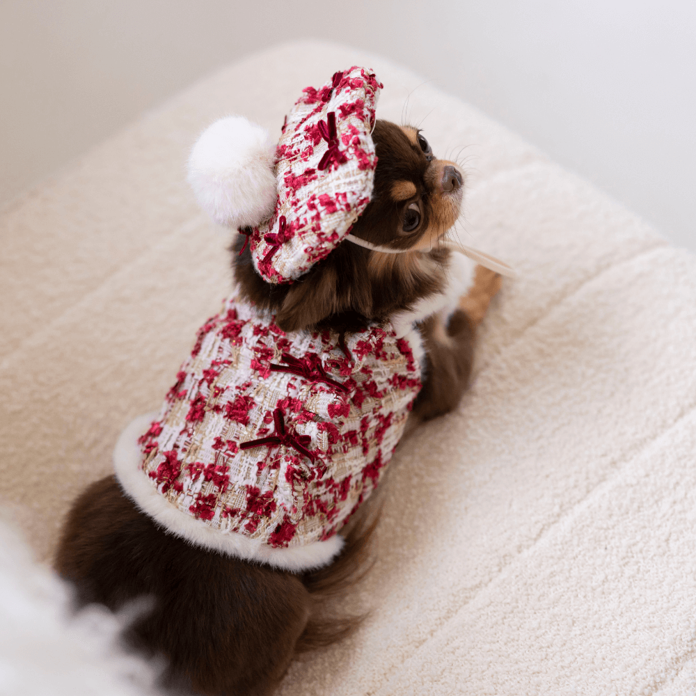 Merry Check Fur Tweed Bustier (Cherry Red)