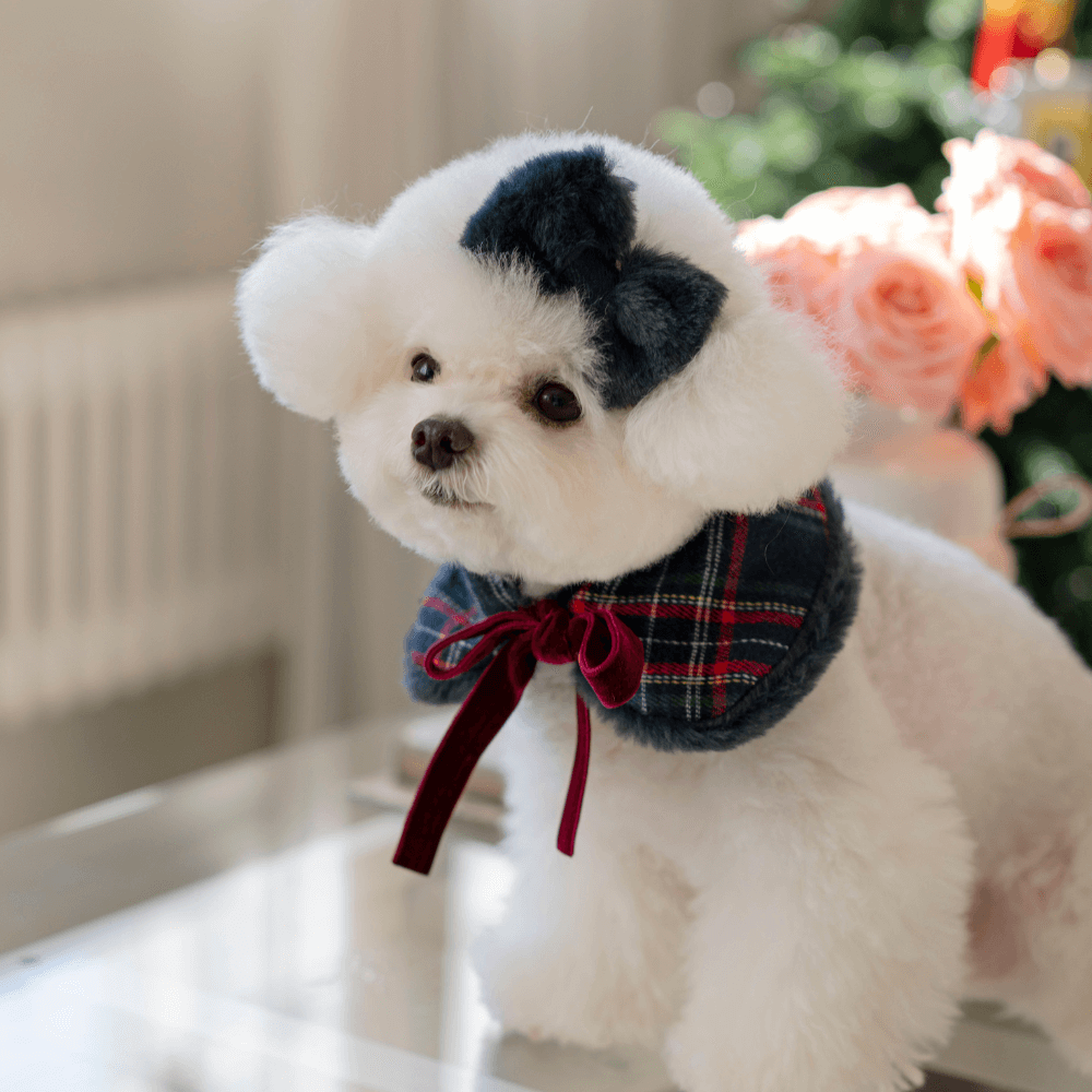 Merry Check Fur Cape(Navy)