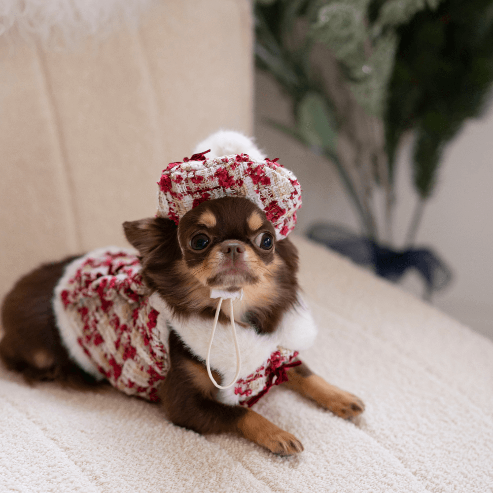 Merry Check Fur Tweed Bustier (Cherry Red)