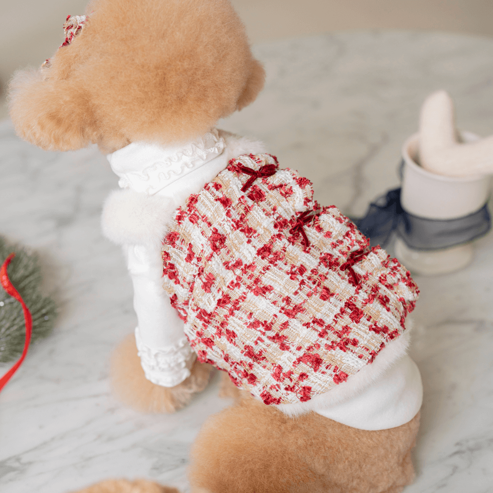 Merry Check Fur Tweed Bustier (Cherry Red)