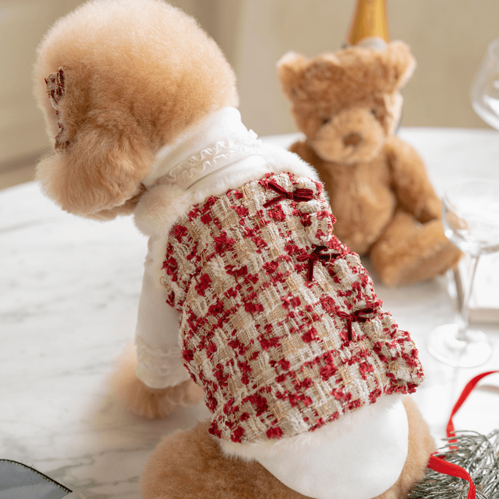 Merry Check Fur Tweed Bustier (Cherry Red)