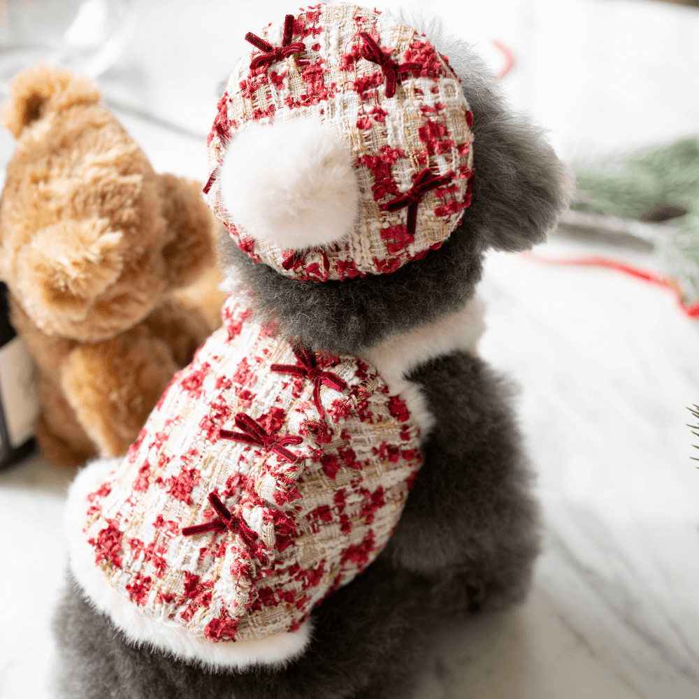 Merry Check Fur Tweed Bustier (Cherry Red)