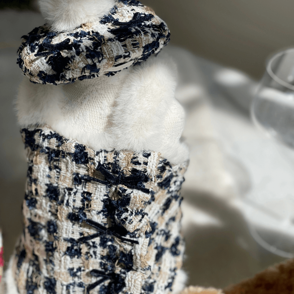 Merry Check Fur Tweed Bustier (Very Navy)