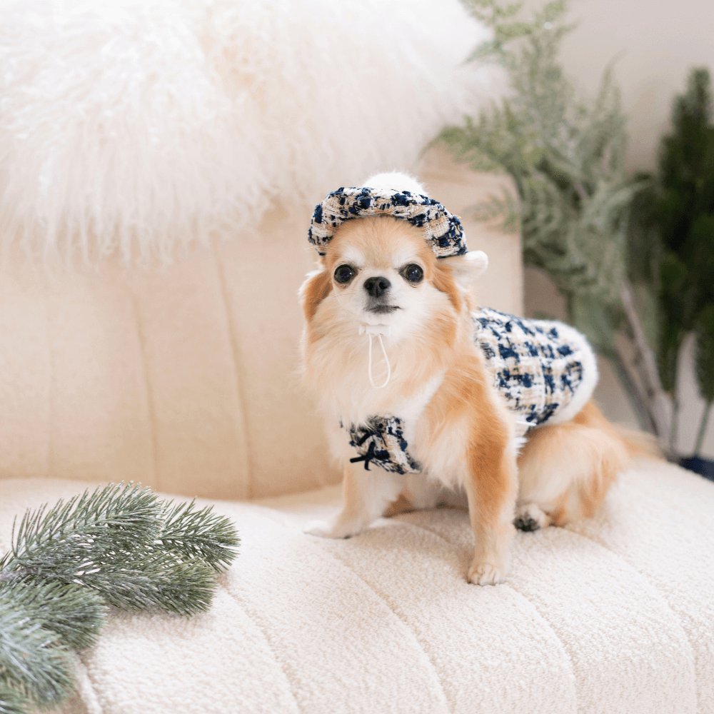 Merry Check Fur Tweed Bustier (Very Navy)