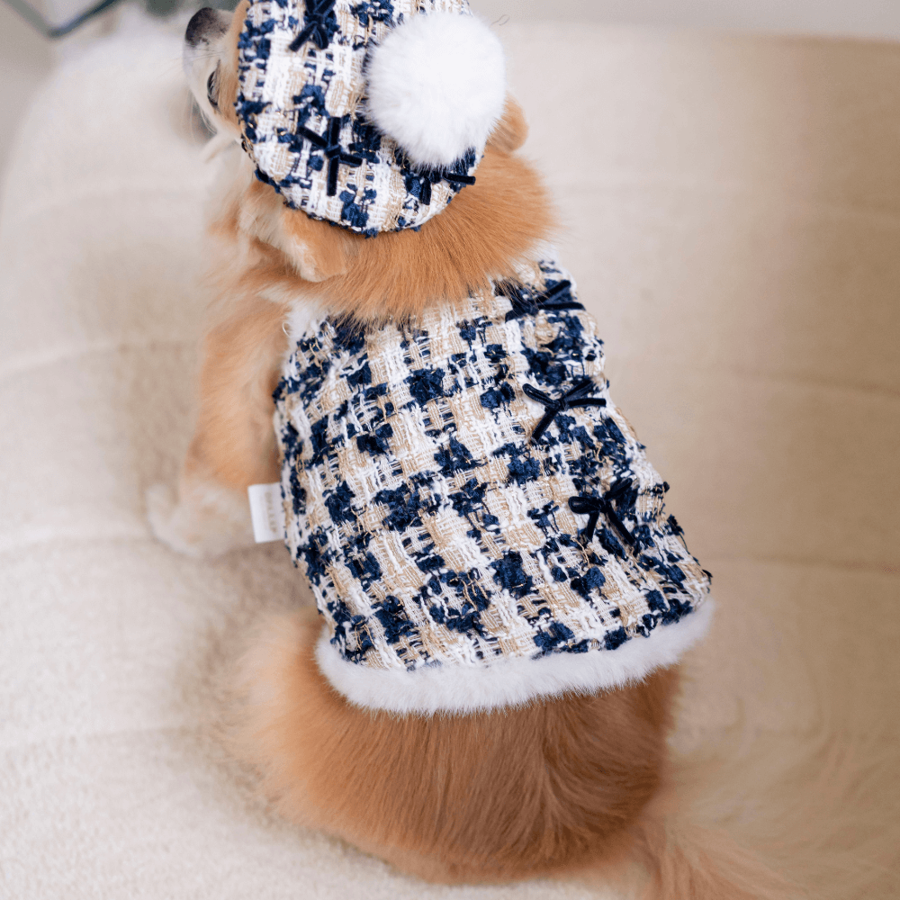 Merry Check Fur Tweed Bustier (Very Navy)