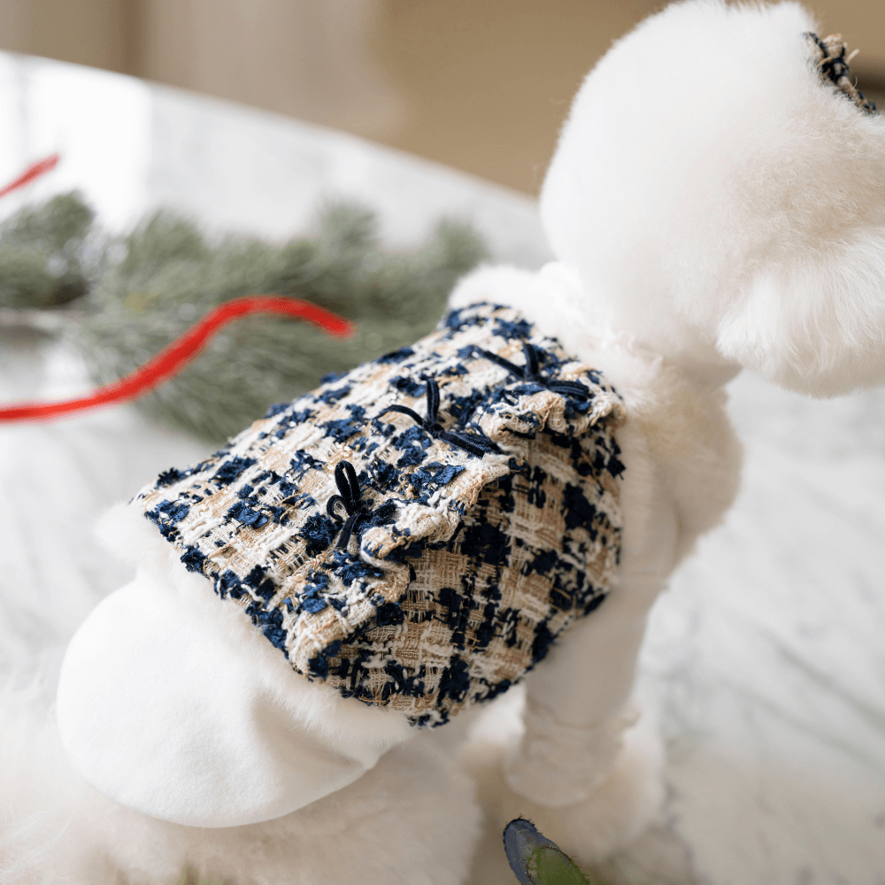 Merry Check Fur Tweed Bustier (Very Navy)