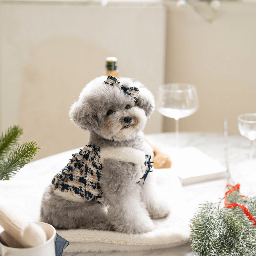 Merry Check Fur Tweed Bustier (Very Navy)