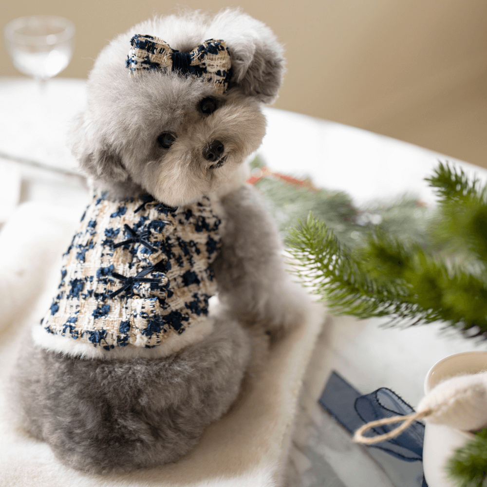Merry Check Fur Tweed Bustier (Very Navy)