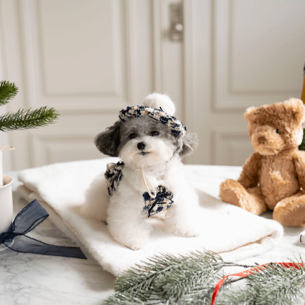 Merry Check Fur Tweed Bustier (Very Navy)