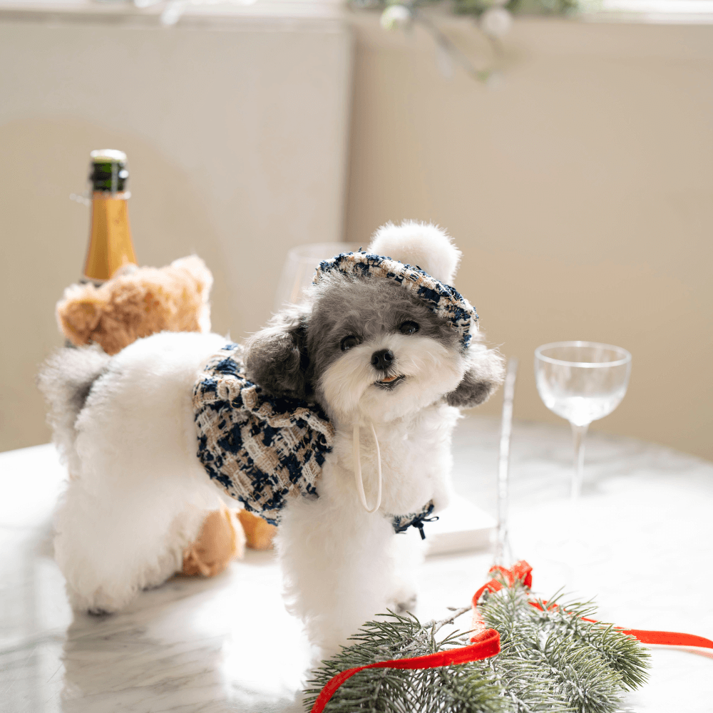 Merry Check Fur Tweed Bustier (Very Navy)