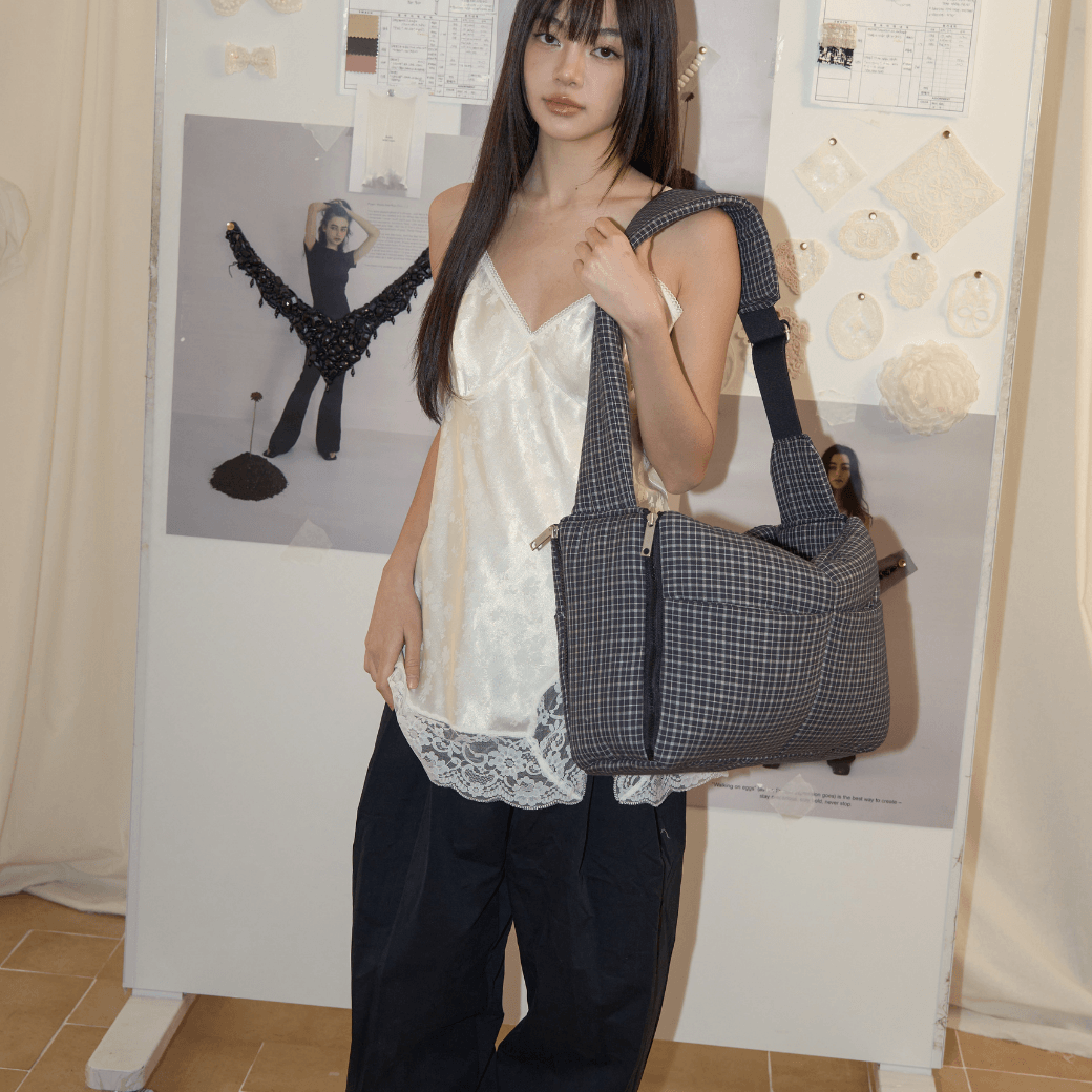 【予約】open bag - check black(APERTY)