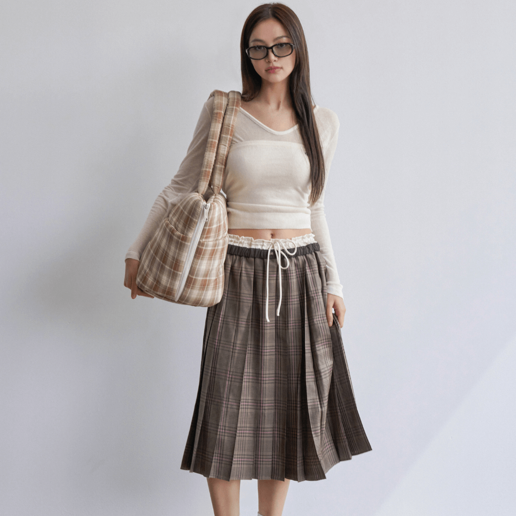 APERTY wide bag tartan brown