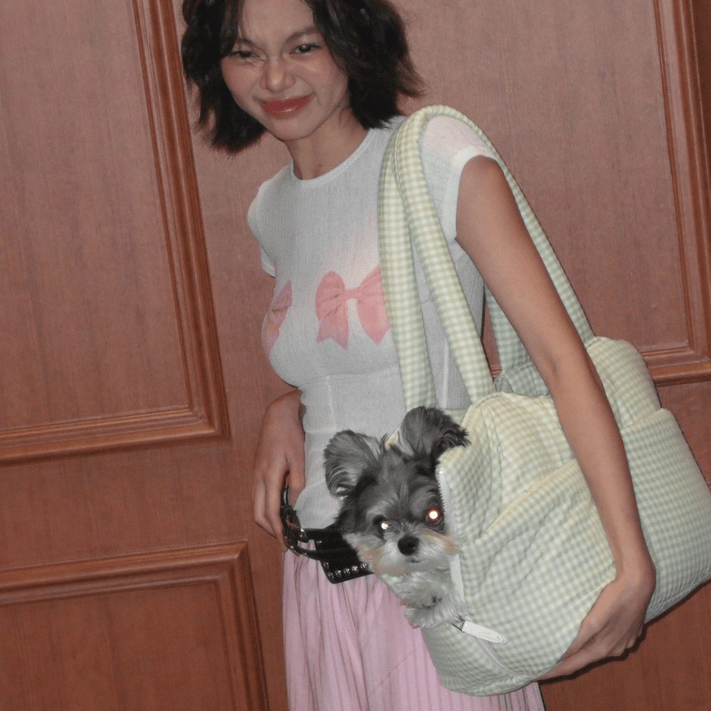 APERTY wide bag plaid green|軽くて収納力のある2WAY犬用キャリーバッグ(ベッドにもなる)