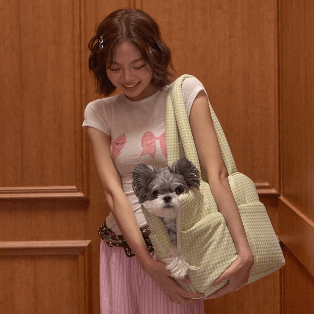 APERTY wide bag plaid green|軽くて収納力のある2WAY犬用キャリーバッグ(ベッドにもなる)