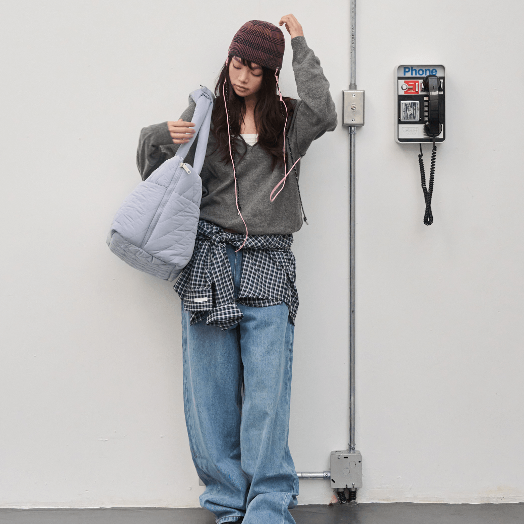【9/9 20:00-】wide bag - quilted bluegrey（APERTY）