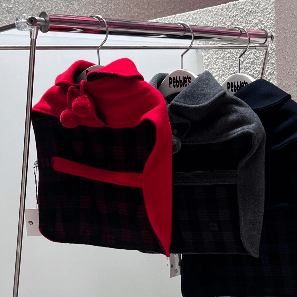 Reversible wool puppy pom-pom coat (Gray)