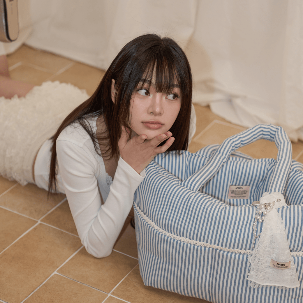 wide bag - stripe blue（APERTY）4/10（金）21:00〜予約販売開始