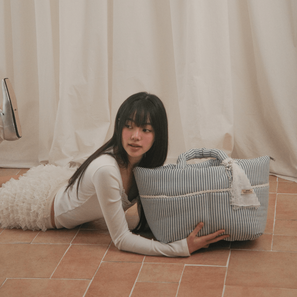 wide bag - stripe blue（APERTY）