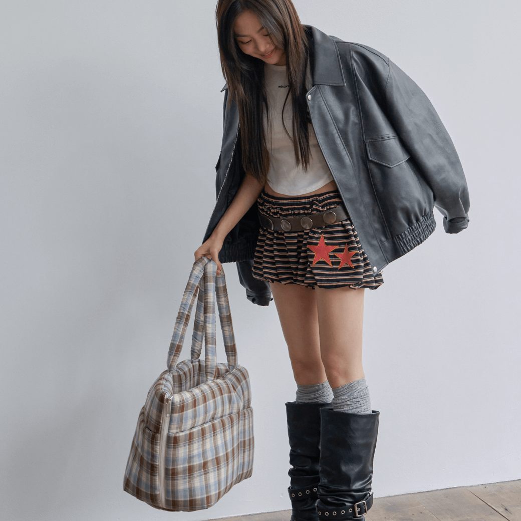 APERTY wide bag tartan blue