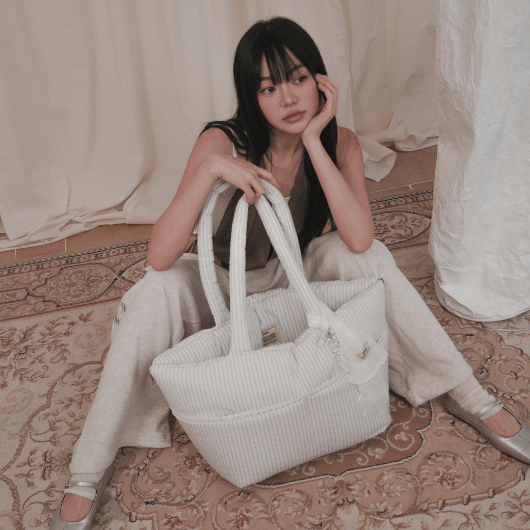 wide bag - stripe ivory（APERTY）4/10（金）21:00〜予約販売開始