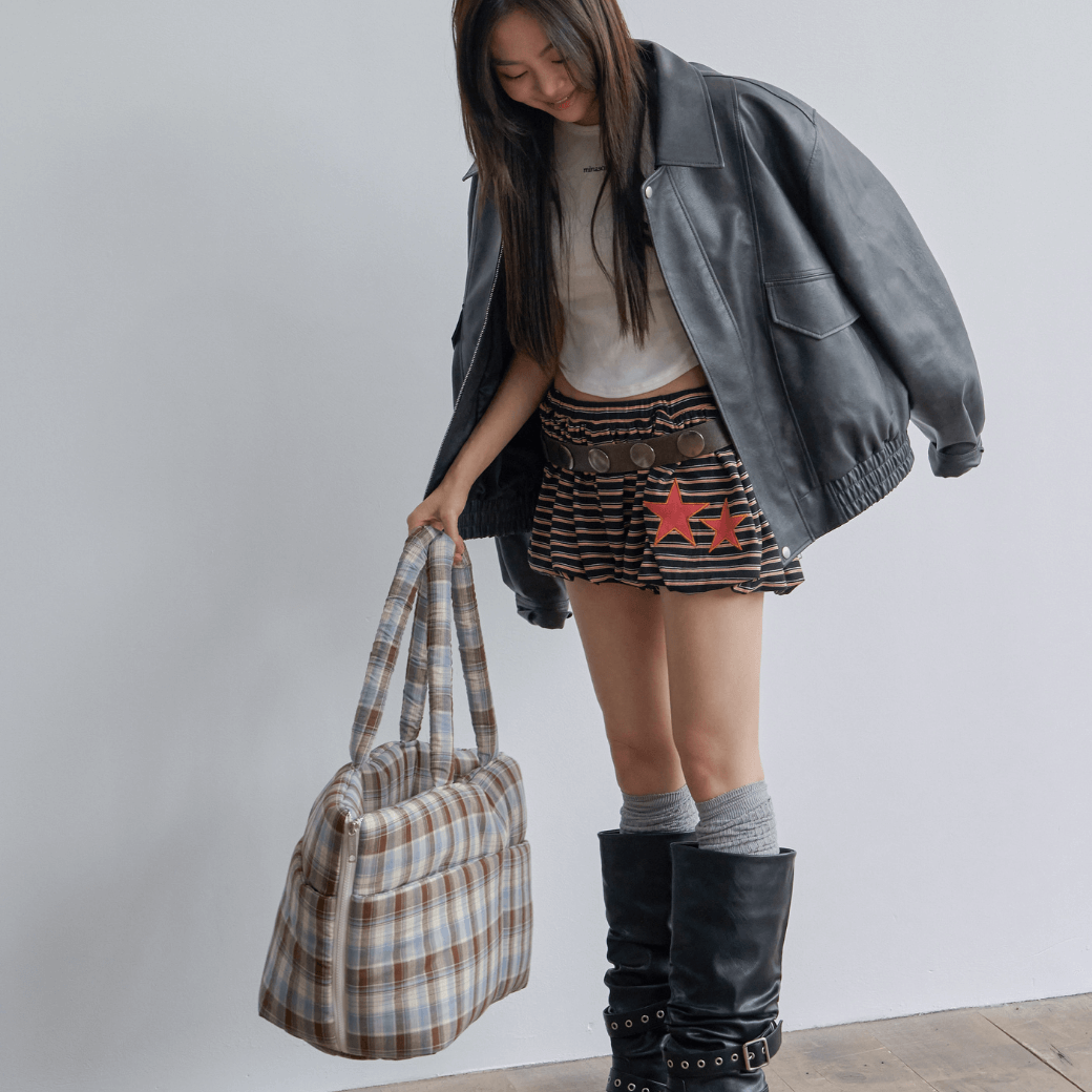 APERTY wide bag tartan blue