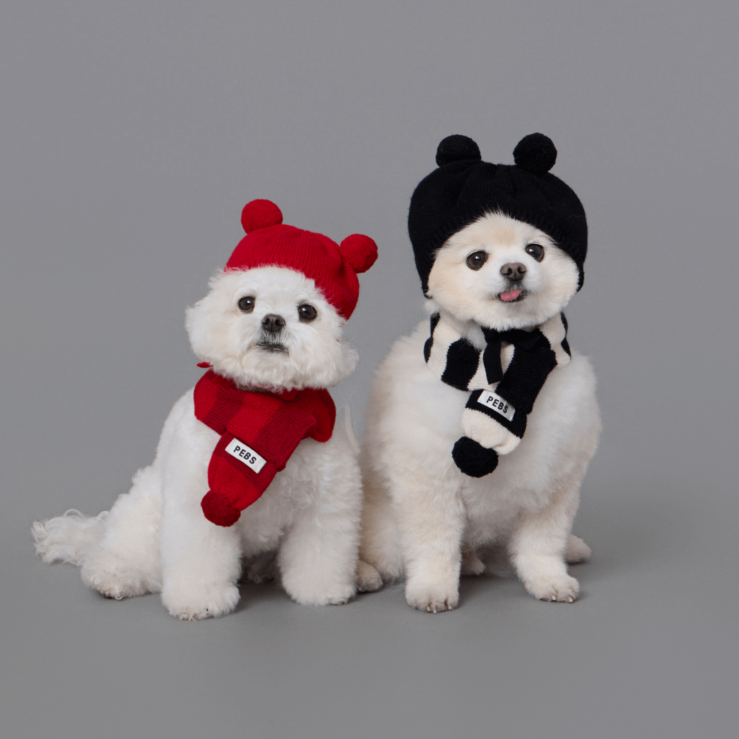 WOOL PUPPY POM-POM MUFFLER（BLACK&WHITE）