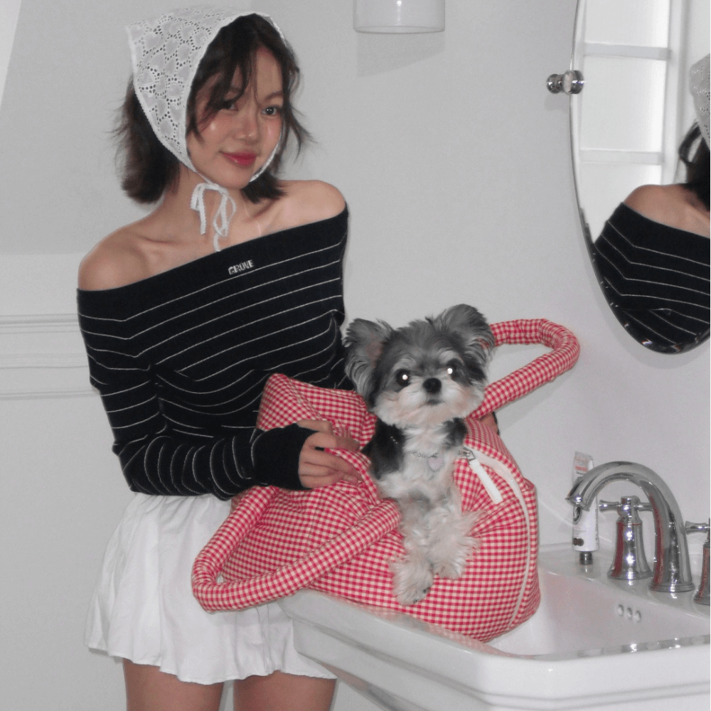 APERTY wide bag plaid red｜軽くて収納力のある2WAY犬用キャリーバッグ（ベッドにもなる）