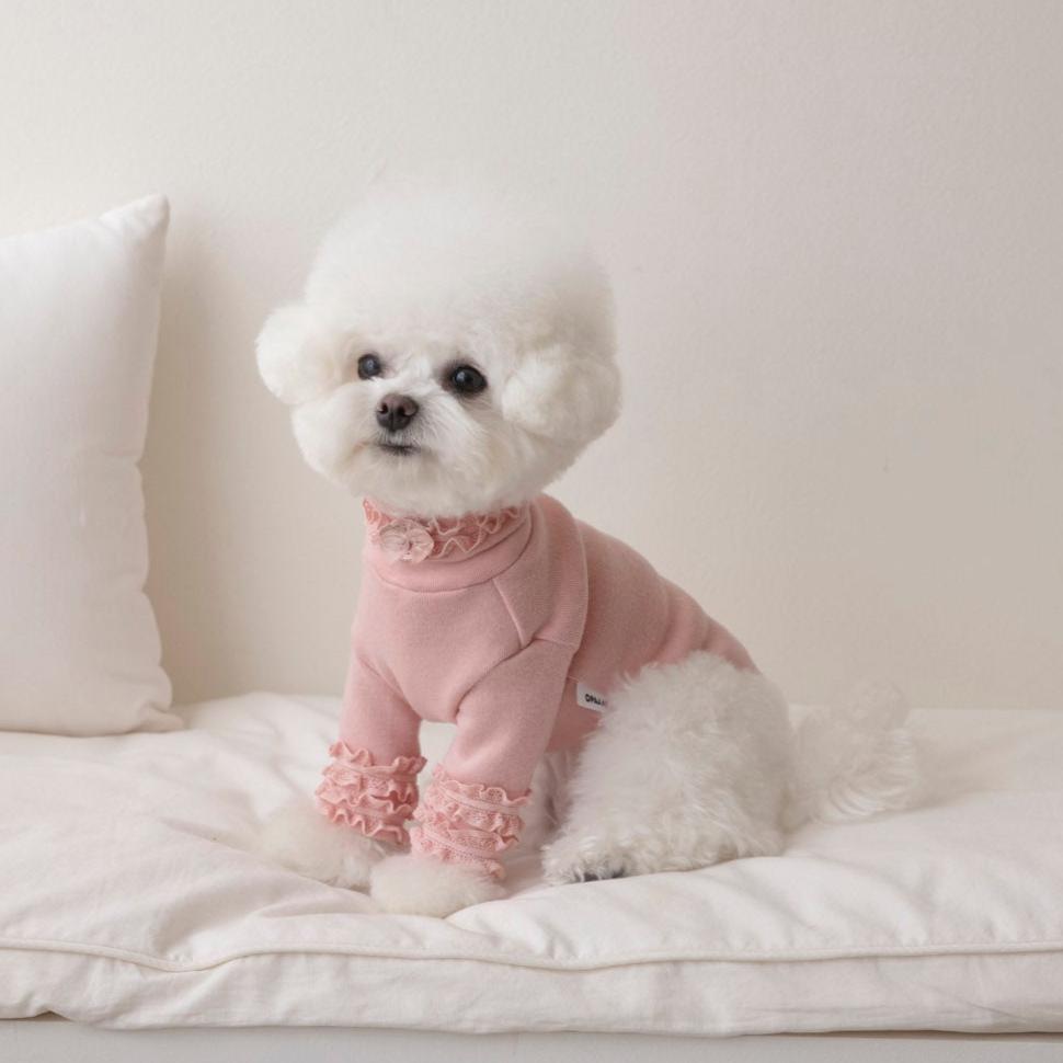 Lace Long Sleeve Turtleneck（Light Pink）